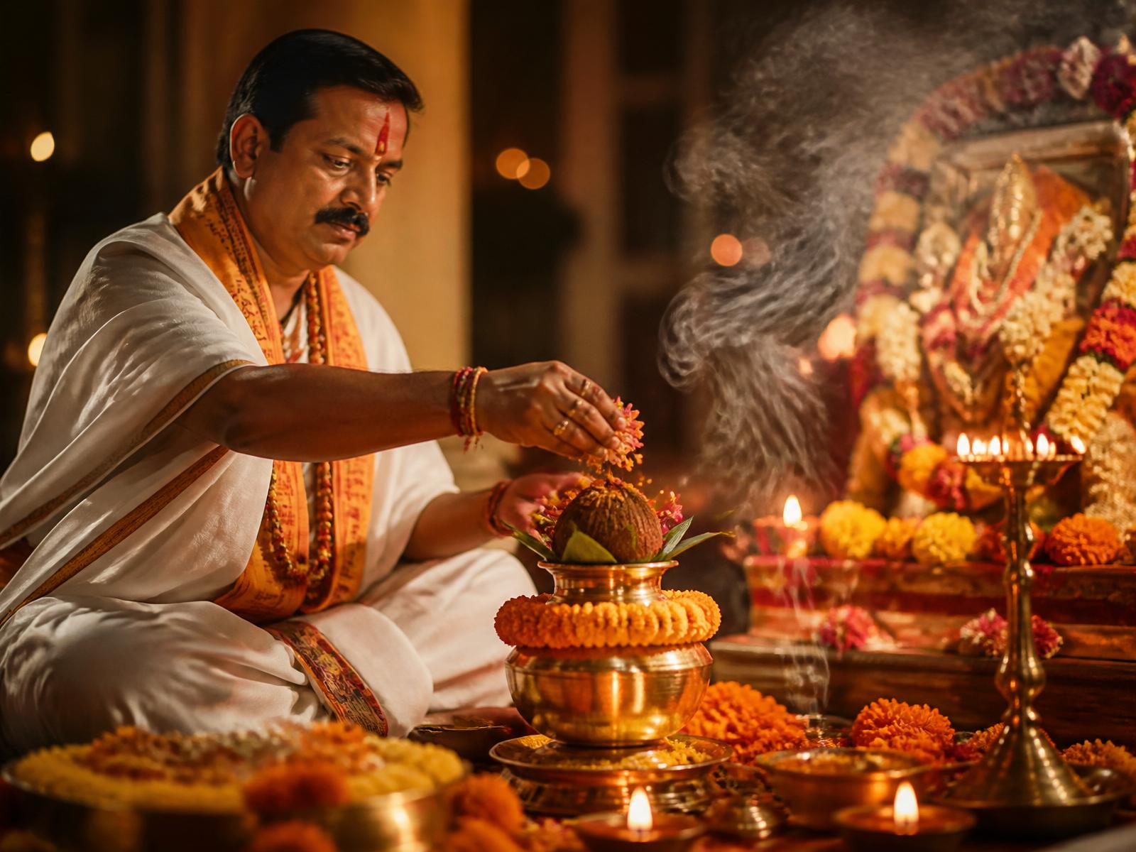 Pandit performing sacred puja ritual